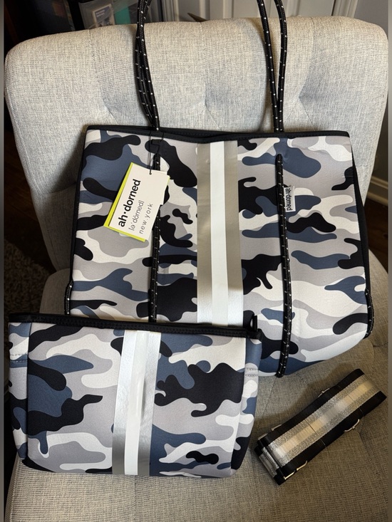 Ah-dorned New York Handbags - ah-dorned New York Gray Silver Camo Neoprene Tote with Pouch and Crossbody Strap